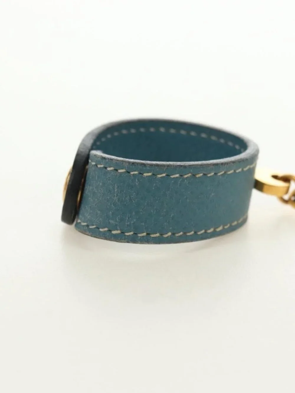 HERMES Glove Holder Charm Leather Light Blue Gold Auth 181292V